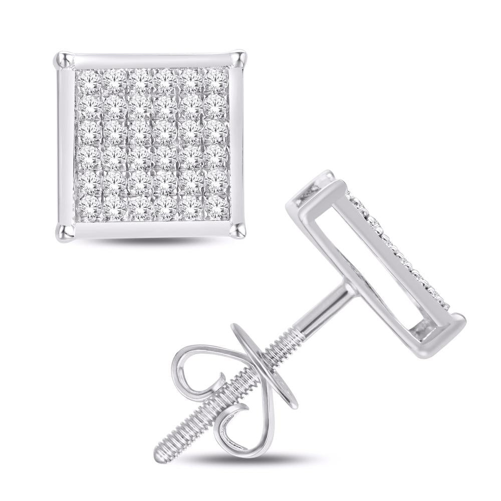 10 Karat White Gold 0.05 Carat Diamonds Square Earrings-0124101-WG