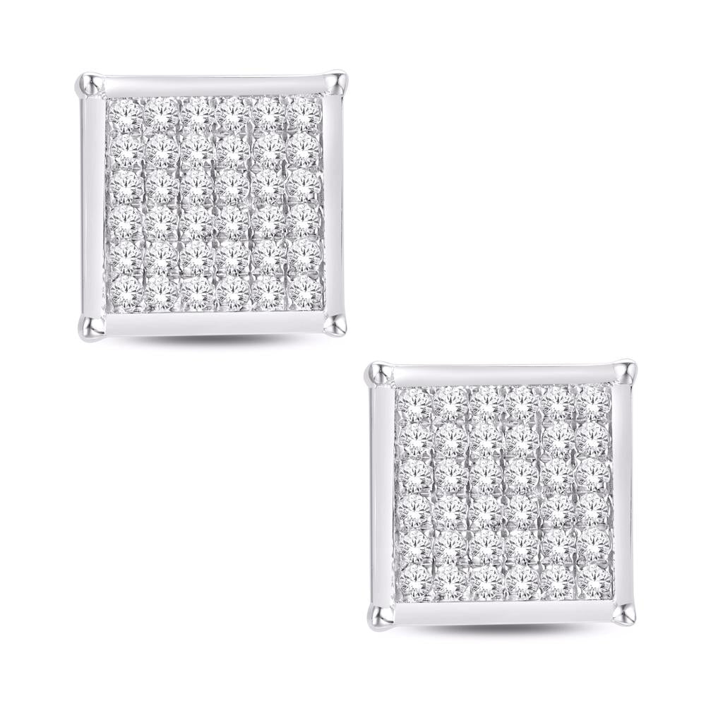 10 Karat White Gold 0.10 Carat Diamonds Square Earrings-0124102-WG
