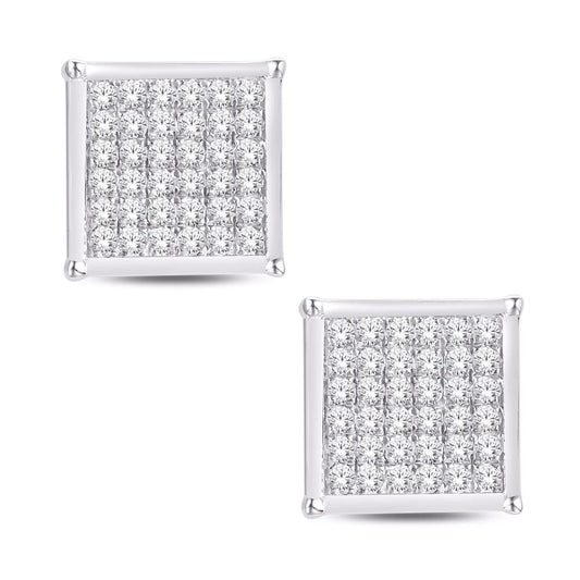 10 Karat White Gold 0.10 Carat Diamonds Square Earrings-0124102-WG