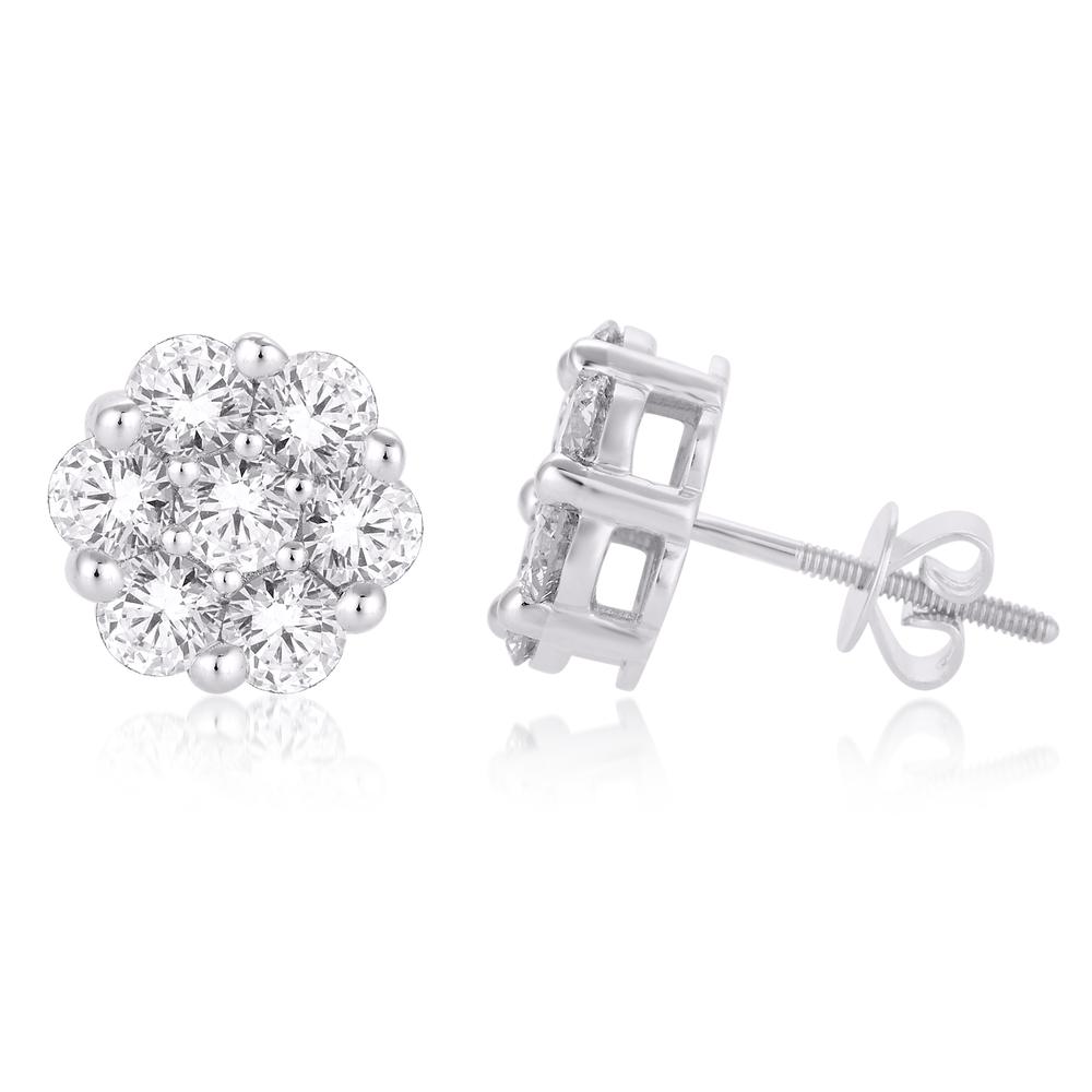 10 Karat White Gold 0.75 Carat Diamonds Flower Earrings-0125667-WG