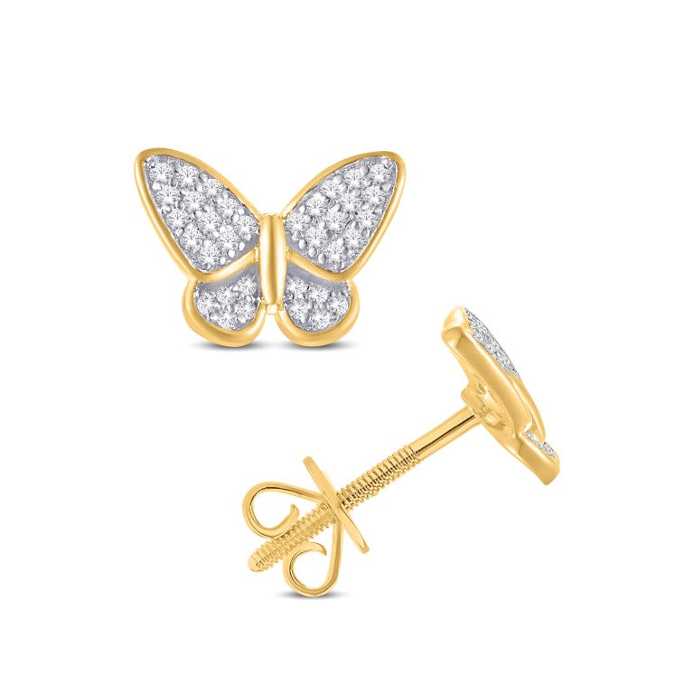 10 Karat Yellow Gold 0.13 Carat Diamonds Butterfly Earrings-0125710-YG