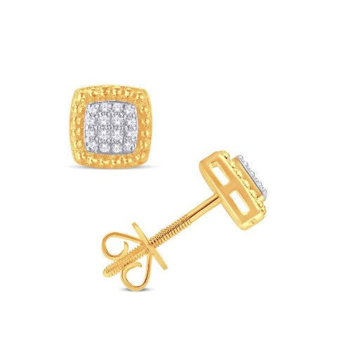 10 Karat Yellow Gold 0.08 Carat Diamonds Cushion Earrings-0125758-YG