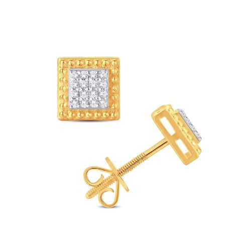 10 Karat Yellow Gold 0.09 Carat Diamonds Square Earrings-0125761-YG