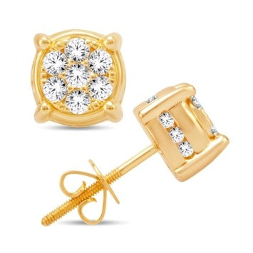 14 Karat All Yellow Gold 0.55 Carat Diamonds Flower Earrings-0125880-ALY