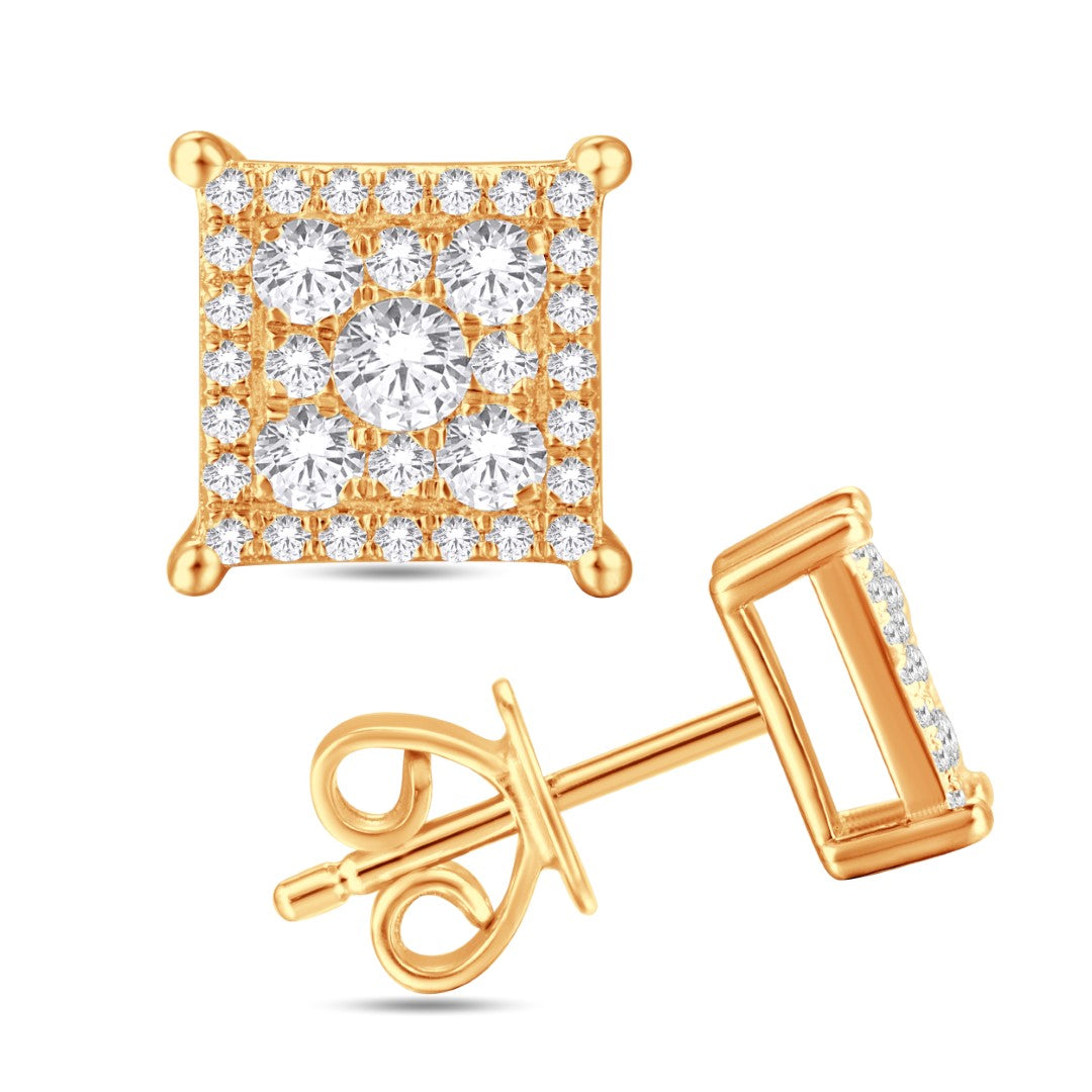 10 Karat All Yellow Gold 0.49 Carat Diamonds Square Earrings-0125980-ALY