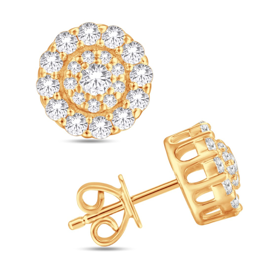10 Karat All Yellow Gold 0.50 Carat Diamonds Circle Cluster Halo Earrings-0125991-ALY