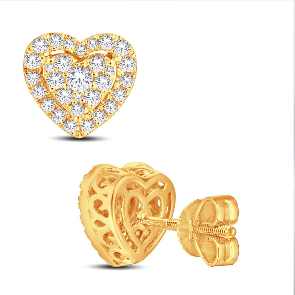 10 Karat All Yellow Gold 0.50 Carat Diamonds Heart Earrings-0126812-ALY