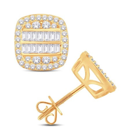 10 Karat All Yellow Gold 0.39 Carat Diamonds Cushion Earrings-0126862-ALY
