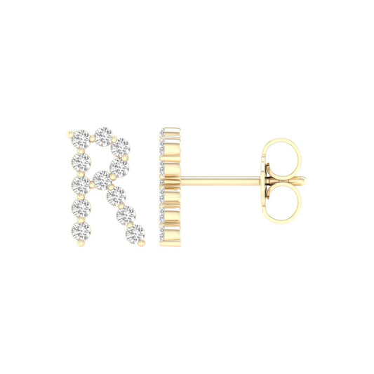10 Karat Yellow Gold 0.25 Carat Diamonds Initial (R) Earrings-0127823-YG