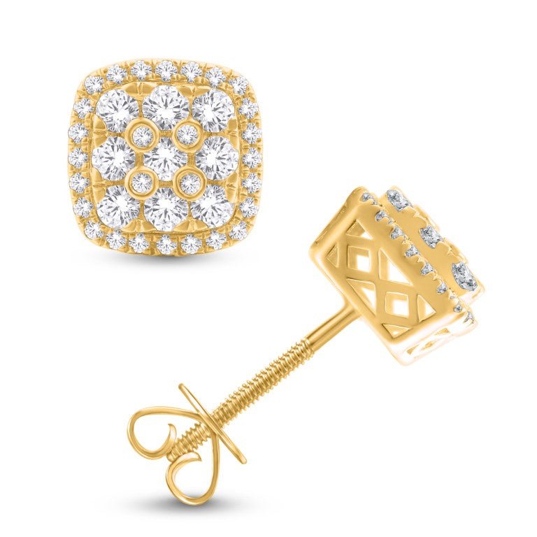 10 Karat All Yellow Gold 0.47 Carat Diamonds Cushion Earrings-0128019-ALY