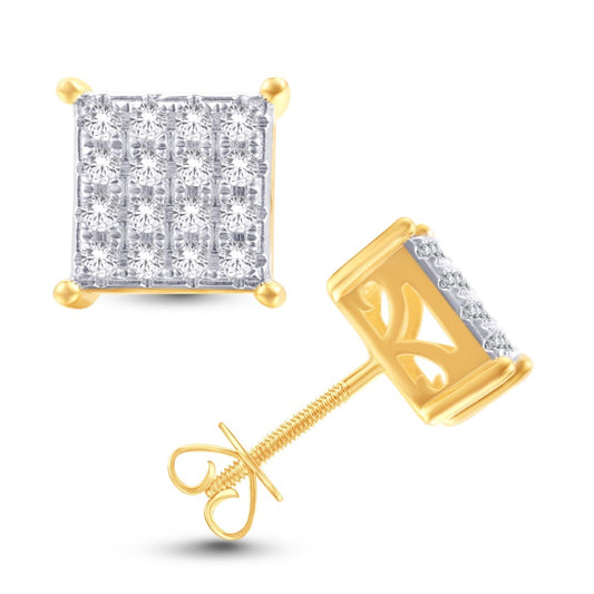 10 Karat Yellow Gold 0.27 Carat Diamonds Square Earrings-0128030-YG