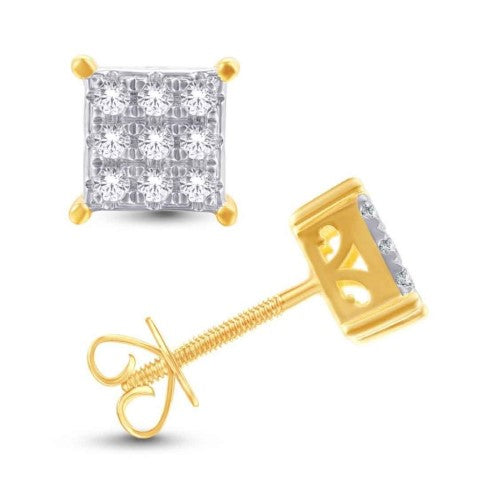 10 Karat Yellow Gold 0.17 Carat Diamonds Square Earrings-0128031-YG