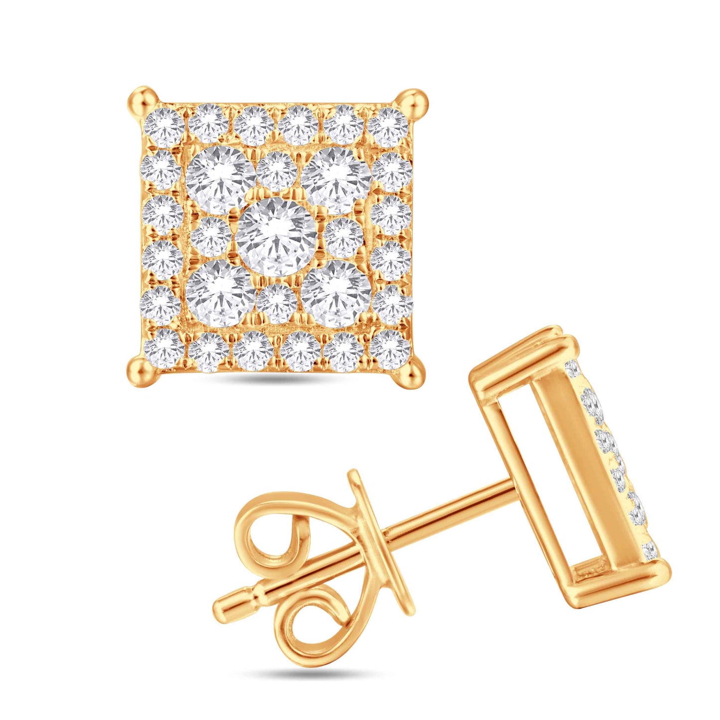 14 Karat All Yellow Gold 1.06 Carat Diamonds Square Earrings-0128097-ALY