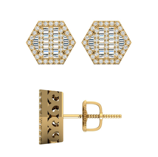 10 Karat Yellow Gold 0.60 Carat Diamonds Hexagon Earrings-0130004-YG