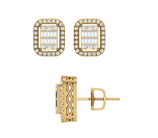 10 Karat Yellow Gold 0.50 Carat Diamonds Cushion Earrings-0130020-YG