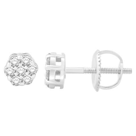 10 Karat White Gold 0.25 Carat Diamonds Flower Earrings-0132203-WG