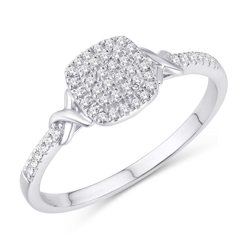 10 Karat White Gold 0.12 Carat Diamonds Cushion Ladies Ring-0224012-WG