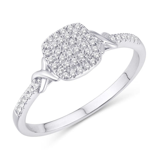 10 Karat White Gold 0.12 Carat Diamonds Cushion Ladies Ring-0224012-WG