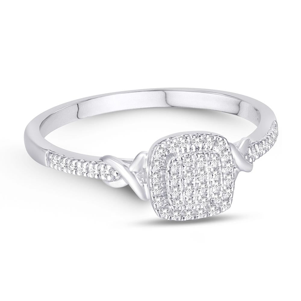 10 Karat White Gold 0.12 Carat Diamonds Cushion Ladies Ring-0224012-WG