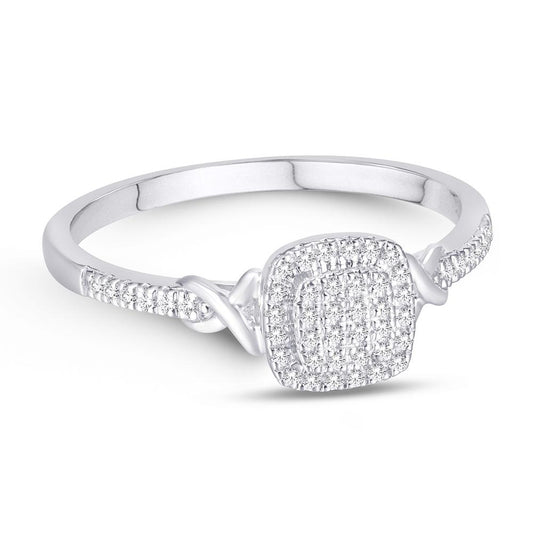 10 Karat White Gold 0.12 Carat Diamonds Cushion Ladies Ring-0224012-WG