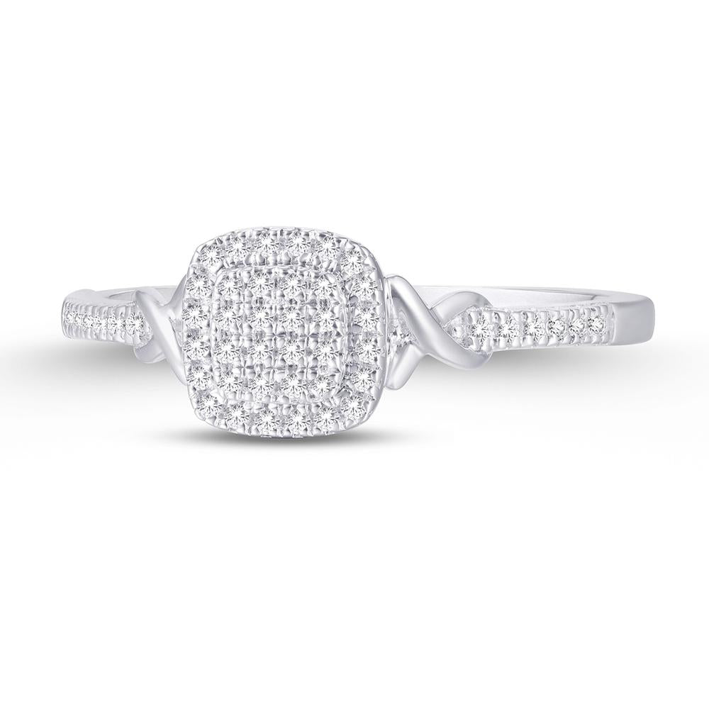 10 Karat White Gold 0.12 Carat Diamonds Cushion Ladies Ring-0224012-WG