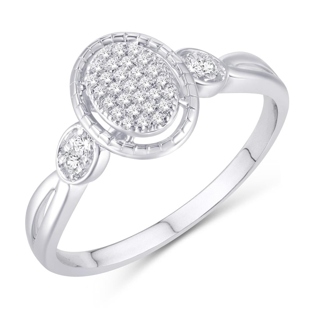 10 Karat White Gold 0.14 Carat Diamonds Oval Ladies Ring-0224017-WG