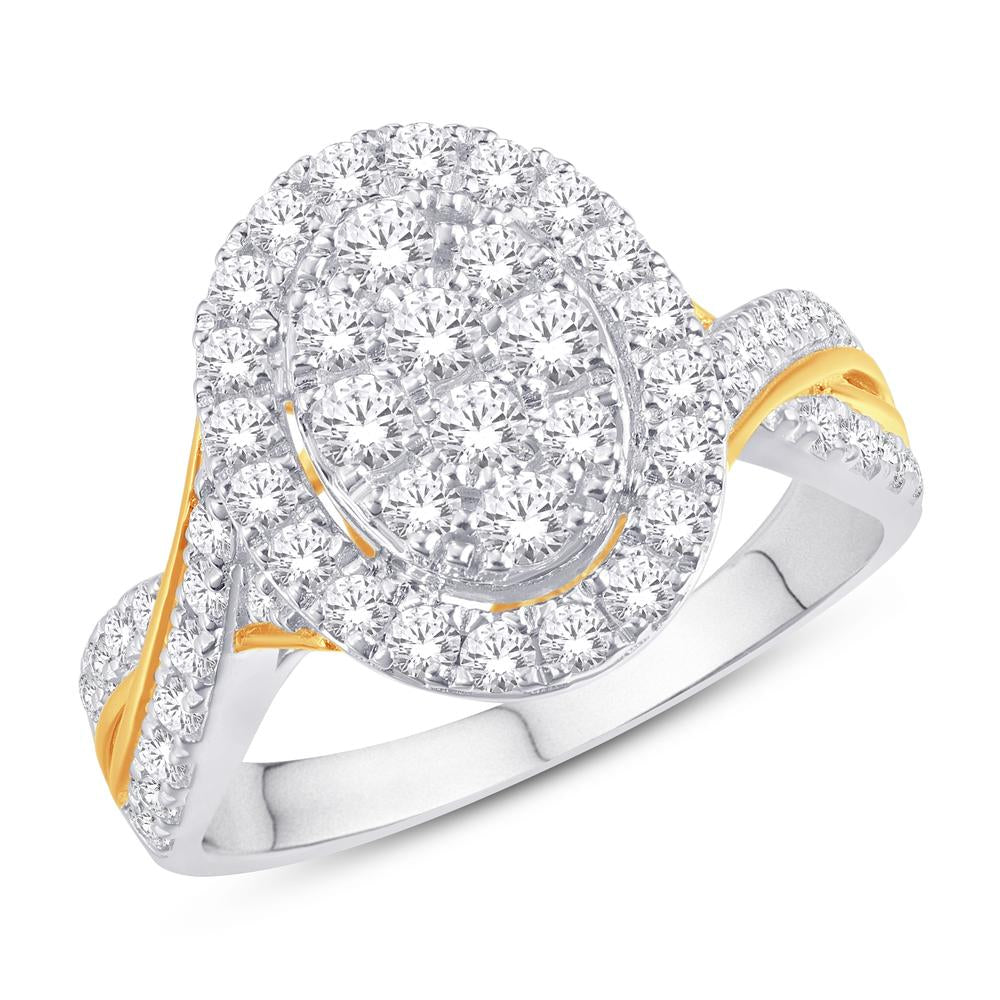 10 Karat Two-tone (White and Yellow) Gold 0.47 Carat Diamonds Oval Ladies Ring-0224027-WY