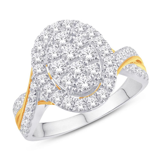 10 Karat Two-tone (White and Yellow) Gold 0.47 Carat Diamonds Oval Ladies Ring-0224027-WY