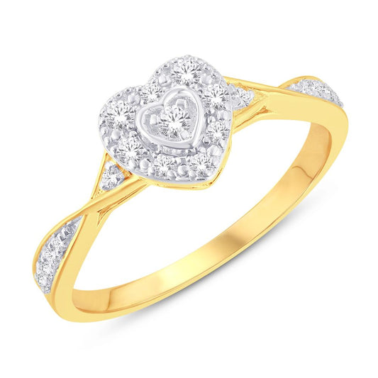 10 Karat Yellow Gold 0.19 Carat Diamonds Heart Ladies Ring-0224036-YG