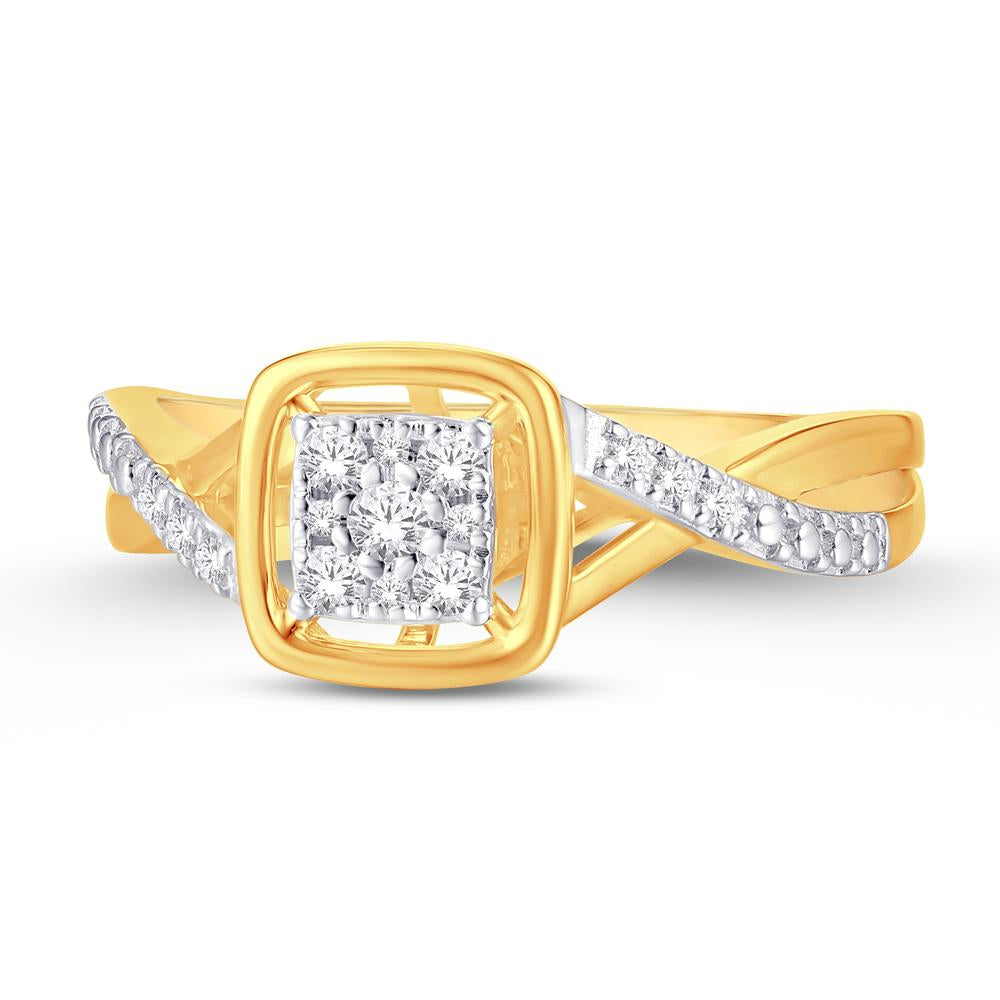10 Karat Yellow Gold 0.14 Carat Diamonds Square Ladies Ring-0224037-YG
