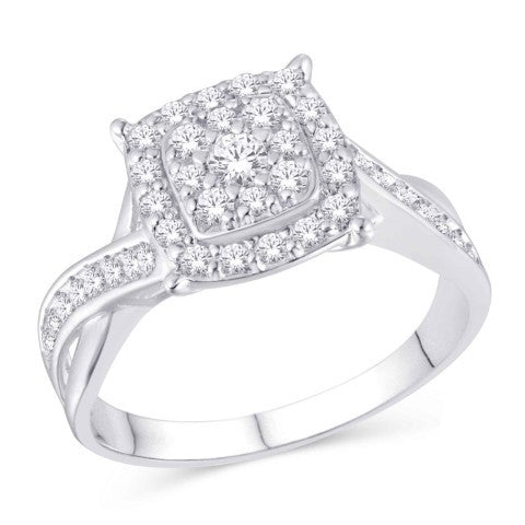 10 Karat White Gold 0.50 Carat Diamonds Square Ladies Ring-0225547-WG