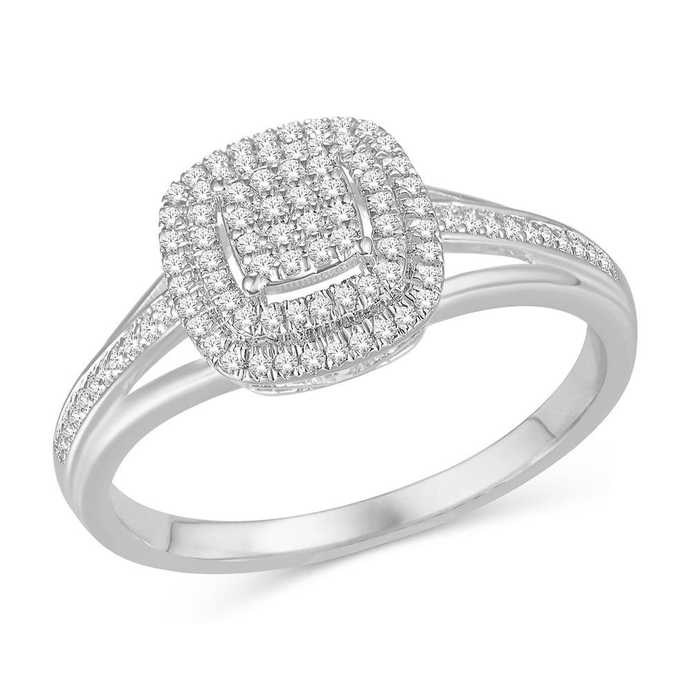 10 Karat White Gold 0.18 Carat Diamonds Cushion Ladies Ring-0225675-WG