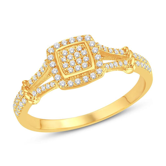 10 Karat Yellow Gold 0.18 Carat Diamonds Square Ladies Ring-0225770-YG