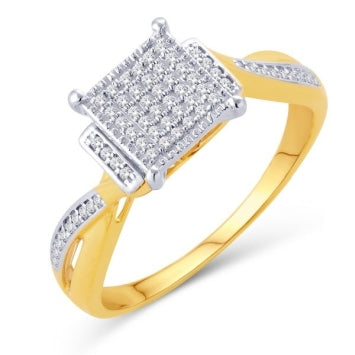10 Karat Yellow Gold 0.10 Carat Diamonds Square Ladies Ring-0225968-YG