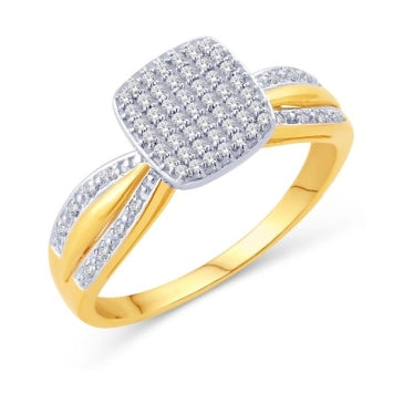10 Karat Yellow Gold 0.15 Carat Diamonds Square Ladies Ring-0225975-YG