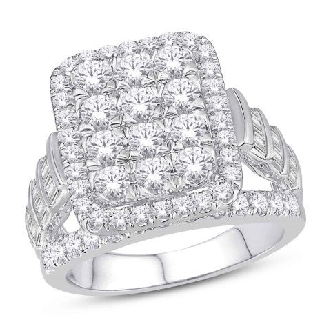 10 Karat White Gold 1.93 Carat Diamonds Square Ladies Ring-0226046-WG