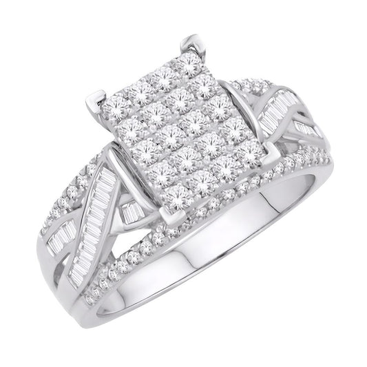 10 Karat White Gold 0.71 Carat Diamonds Square Ladies Ring-0226197-WG