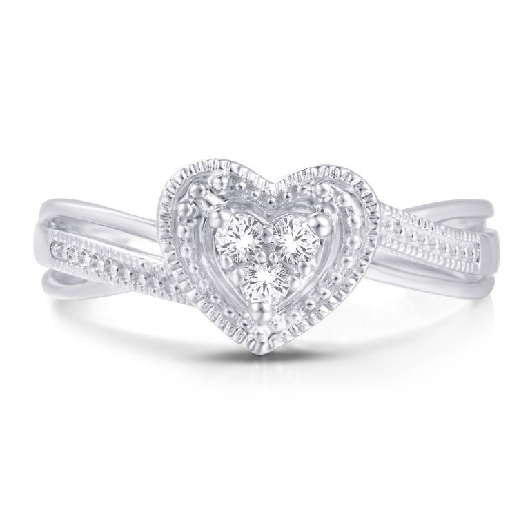 10 Karat White Gold 0.10 Carat Diamonds Heart Ladies Ring-0226303-WG
