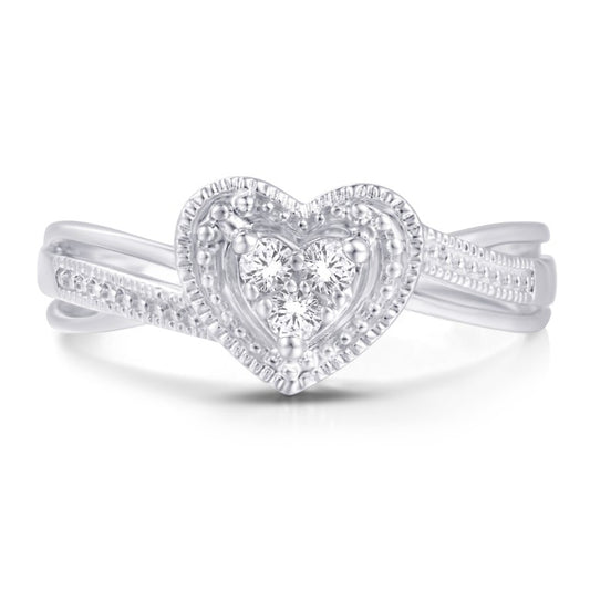 10 Karat White Gold 0.10 Carat Diamonds Heart Ladies Ring-0226303-WG