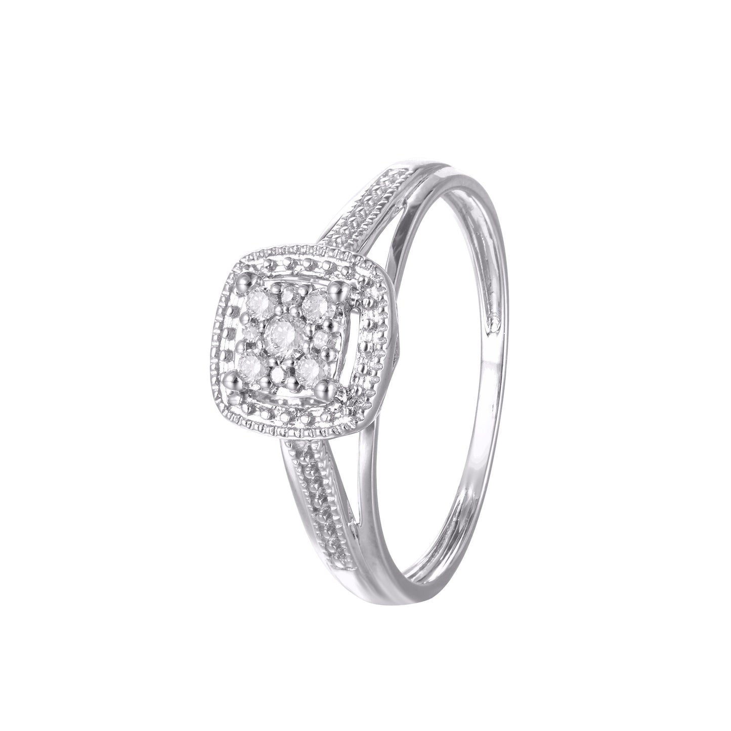 10 Karat White Gold 0.10 Carat Diamonds Cushion Ladies Ring-0226304-WG