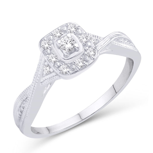 10 Karat White Gold 0.15 Carat Diamonds Square Ladies Ring-0226310-WG