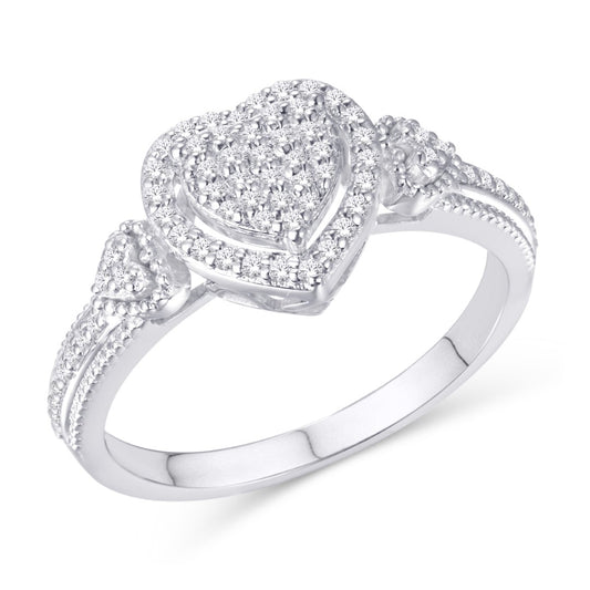 10 Karat White Gold 0.22 Carat Diamonds Heart Ladies Ring-0226428-WG
