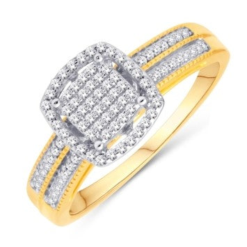 10 Karat Yellow Gold 0.25 Carat Diamonds Cushion Ladies Ring-0226688-YG