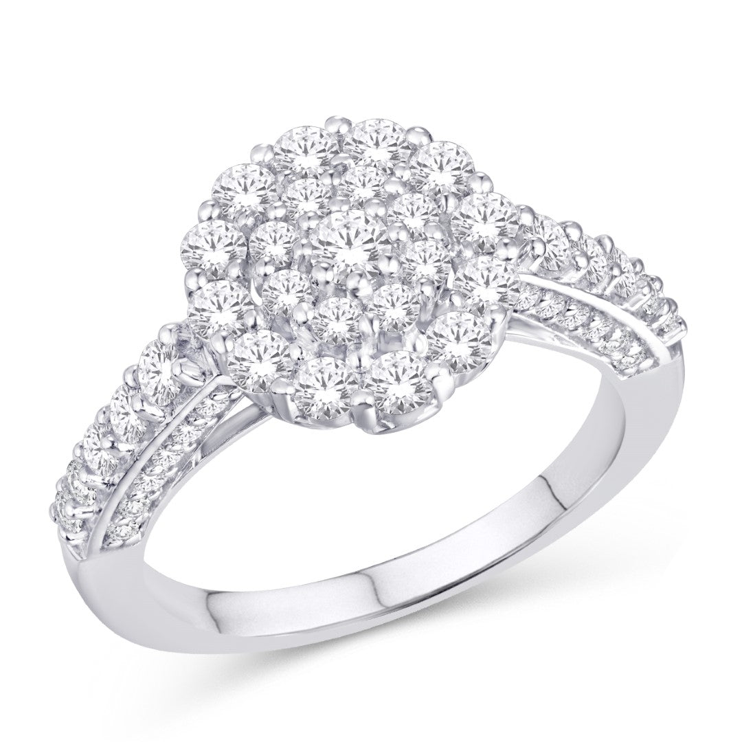 10 Karat White Gold 2.00 Carat Diamonds Flower Ladies Ring-0226973-WG