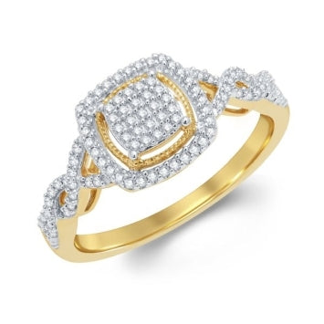 10 Karat Yellow Gold 0.20 Carat Diamonds Halo Cushion Ladies Ring-0227136-YG