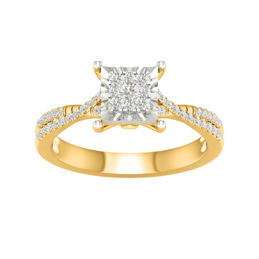 10 Karat Yellow Gold 0.25 Carat Diamonds Square Ladies Ring-0227960-YG