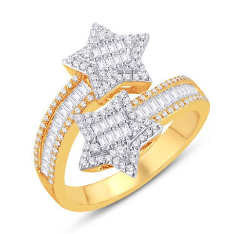 10 Karat Two-Tone (Yellow and White) Gold 0.89 Carat Diamonds Star Ladies Ring-0228107-YW