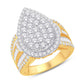 10 Karat Two-Tone (Yellow and White) Gold 2.50 Carat Diamonds Pear Halo Cluster Ladies Ring-0228118-YW