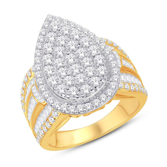 10 Karat Two-Tone (Yellow and White) Gold 2.50 Carat Diamonds Pear Halo Cluster Ladies Ring-0228118-YW
