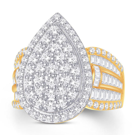 10 Karat Two-Tone (Yellow and White) Gold 2.50 Carat Diamonds Pear Halo Cluster Ladies Ring-0228118-YW